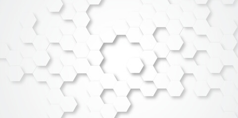 Abstract white and gray hexagonal honeycomb pattern background. hexagon concept design abstract technology background vector. 3d honeycomb paper texture gray copy space, Wallpaper for text.