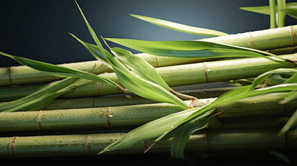 sugarcane bunch with green leaf - obrazy, fototapety, plakaty
