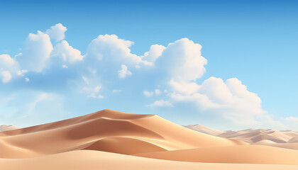 Fototapeta na wymiar realistic landscape background with white clouds on blue sky over sand dunes in the desert