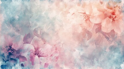  a watercolor painting of pink and blue flowers on a blue and pink background with a border of pink and white flowers on a blue and pink background with a white border.