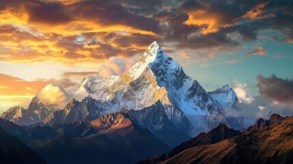 Majestic Mountain Peaks- A Breathtaking Wallpaper Background for Adventurers - obrazy, fototapety, plakaty