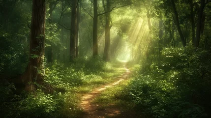 Tuinposter Enchanting Forest Path- A Mystical Wallpaper Background for Nature Lovers © Sri