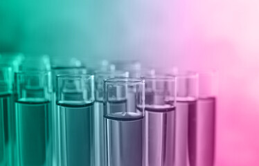 Test tubes with liquid, closeup. Color toned