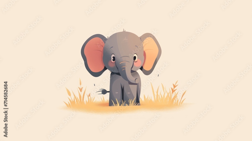 Poster an elephant is standing in the grass with its trunk in the air and it's eyes wide open, with a small