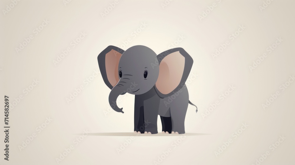 Poster an elephant that is standing in the middle of a plain background with a shadow of the elephant on th
