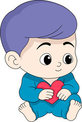 valentine's day illustration, baby boy is sitting hugging love for his mother