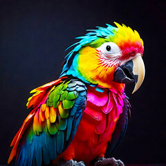 Obraz premium blue and yellow macaw on dark background. generative AI