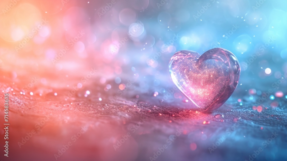 Poster a close up of a heart shaped object on a surface with blurry lights in the background and a boke of 