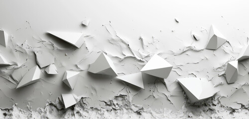 Abstract geometric explosion of 3D polygons on a white background. - obrazy, fototapety, plakaty