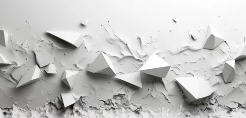 Poster Abstract geometric explosion of 3D polygons on a white background. © Jan