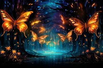 Luminescent soulfire butterflies, illuminating the darkness with their gentle glow - Generative AI