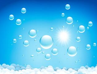 Clear bubble design element vector set in blue background 