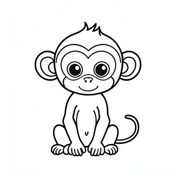cute monkey baby one line art on white background, good for coloring book