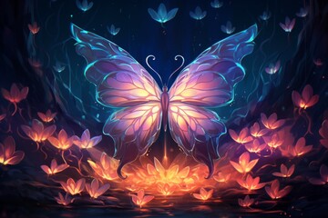 Luminescent soulfire butterflies, illuminating the darkness with their gentle glow - Generative AI