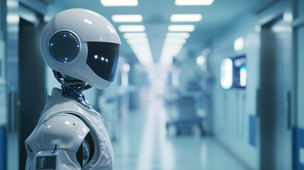 futuristic medical healthcare robot in the hospital - obrazy, fototapety, plakaty