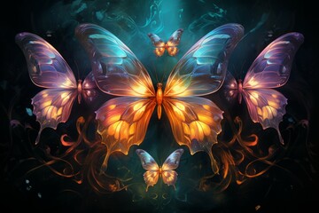 Luminescent soulfire butterflies, illuminating the darkness with their gentle glow - Generative AI