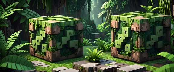 Blocky surface inspired artificial plant composed of digital cubes. Generative AI