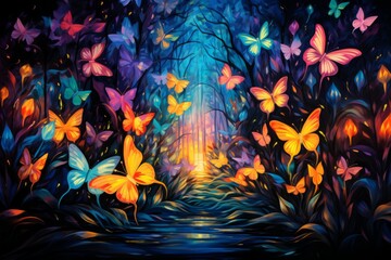 Obraz na płótnie Canvas Luminescent soulfire butterflies, illuminating the darkness with their gentle glow - Generative AI