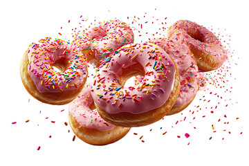 donuts with sprinkles isolated on transparent background, PNG file, studio photography