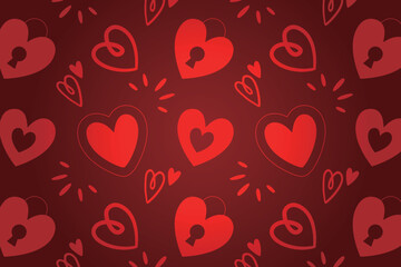 Vector love heart pattern, vector hand drawn Valentine's Day pattern, Valentine's Day background.