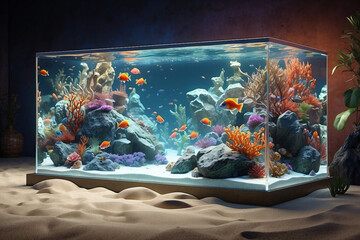 square glass aquarium and fish life