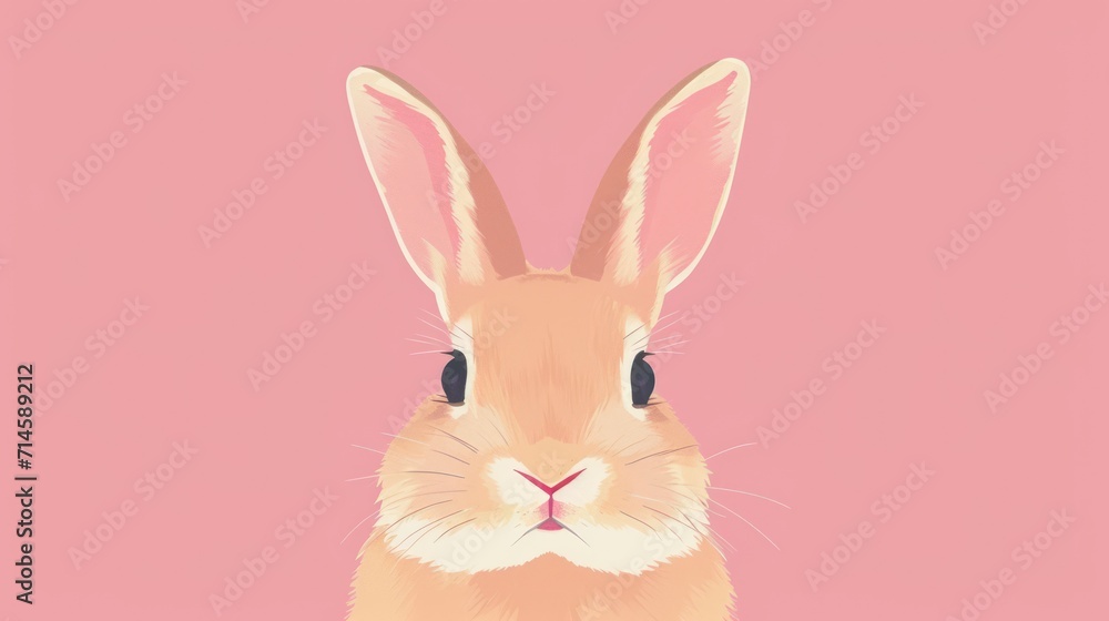 Poster a close up of a rabbit's face on a pink background with a pink background and a pink background with