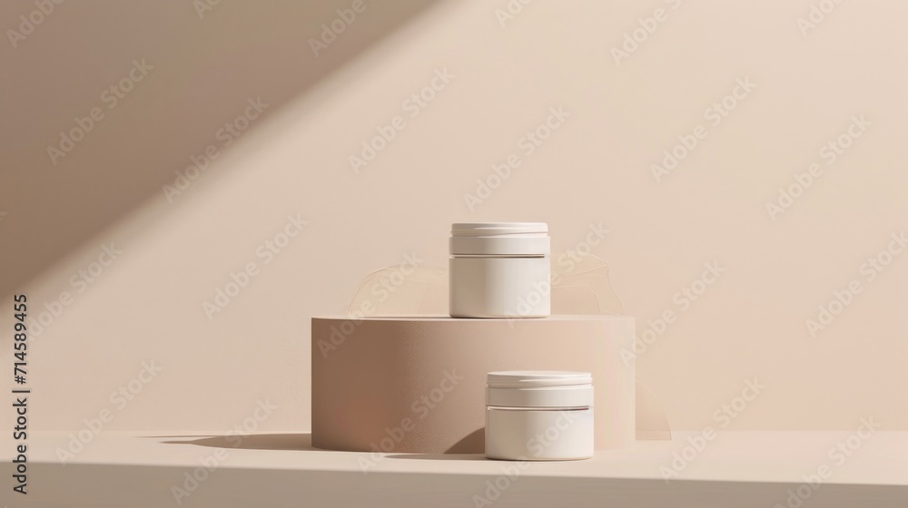Poster three jars sitting on top of a counter next to a shadow of a person's shadow on the wall in the midd