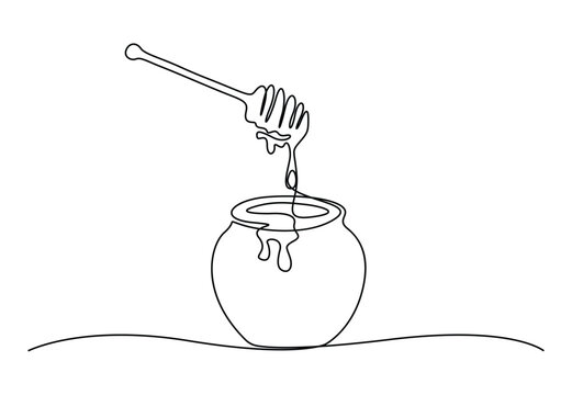 One continuous line drawing of honey pot. Isolated on white background vector illustration. Free vector