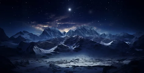 Fototapeten stunning view with snowy mountains starry dark, Mountain landscape with snow and stars.Snowy mountains at night with starry sky. © Kashif Ali 72
