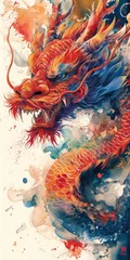 Cercles muraux Crâne aquarelle Chinese dragon painted