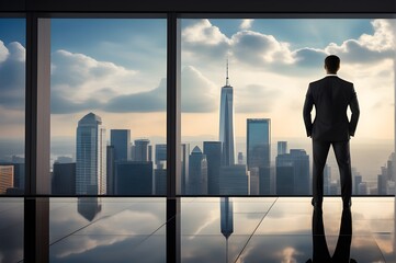 silhouette of business person overlooking the city skyline