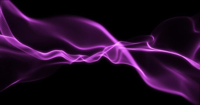 Fluttering abstract purple ribbon of particles on black background. Seamless looping animation.
