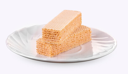 Sweet Belgian waffles for breakfast isolated on white background