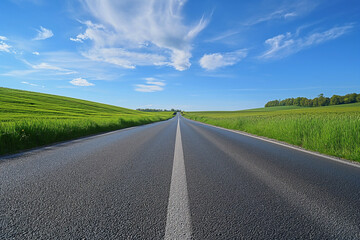 Fototapeta premium One straight road in the countryside