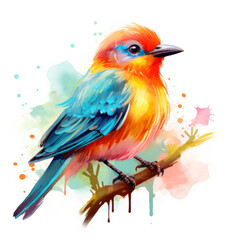 Colorful bird watercolor illustration for poster and sublimation print design