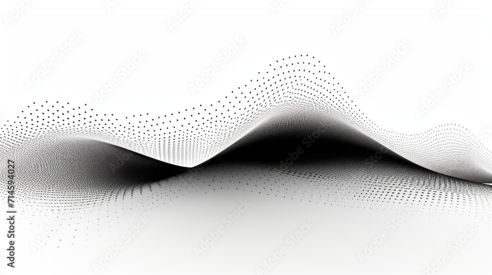 Aufkleber dynamic 3d halftone black gradient curve: abstract particles wave pattern in vector, isolated on whi