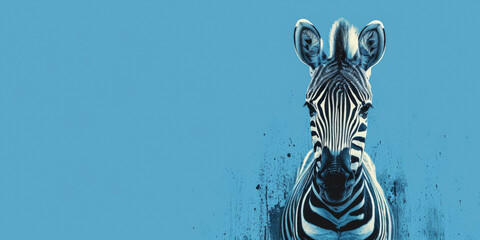 Zebra mit einem Vogel auf dem Kopf - obrazy, fototapety, plakaty