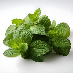 Mint leaves isolated on white background with shadow. Fresh mint leaves for food or drink preparations. Mint isolated. Mint leaf. Mint herb. Herbal leaves