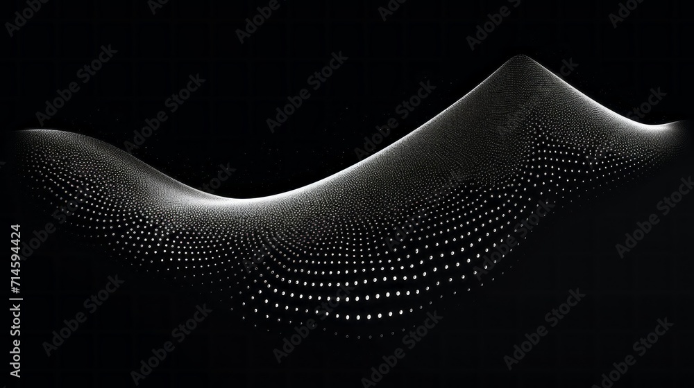 Aufkleber dynamic 3d halftone black gradient curve: abstract particles wave pattern in vector, isolated on whi