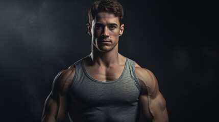Fototapeta premium Portrait of a handsome young man with muscular body on black background