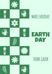 World Earth Day banner in trendy Geometric retro style. Green Geometrical Earth Day poster. Vector illustration can used web and social media banner. EPS 10
