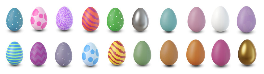 easter - set of easter eggs on isolated transparent background