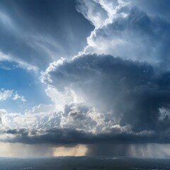 Obraz premium Stormy weather over the countryside fields Dark, ominous rain clouds and lightning