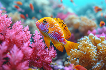 Naklejka na ściany i meble Beautiful Ornamental Fish in Beautiful Coral Reefs