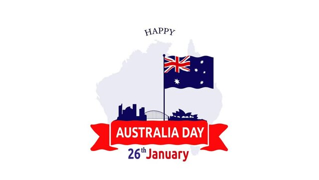 Happy Australia Day animated with a waving flag, Celebrating Australia Day, Australian Day celebration.