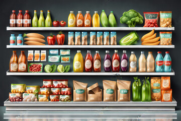 Supermarkt Regale mit frischen Lebensmitteln