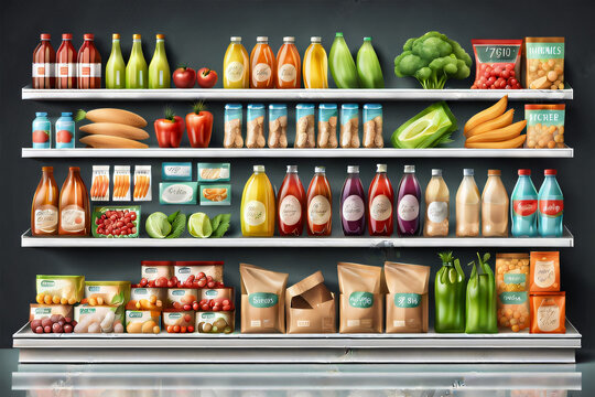 Supermarkt Regale mit frischen Lebensmitteln