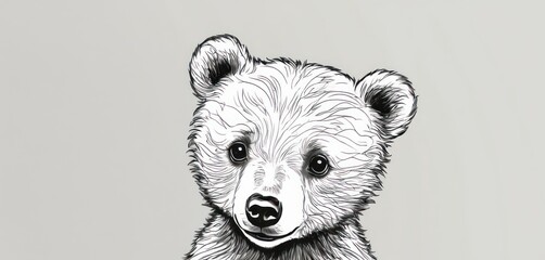  a black and white drawing of a bear's face with a black and white line drawing of a bear's head on a light gray background with a black and white background.