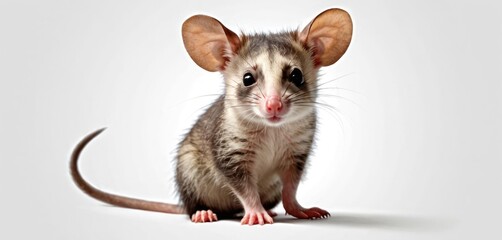  a close up of a rat on a white background with one eye open and one paw on the other side of the rat, with one eye wide open and one eye wide open to the other side of the rat.