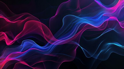 a black background with a few neon colors waves, geometric waves shapes, dark blue, purple, black, mostly black - obrazy, fototapety, plakaty